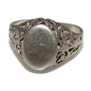 Antique Vintage Estate Ring Sterling Silver Signet Cutout Sides US Size 8.5